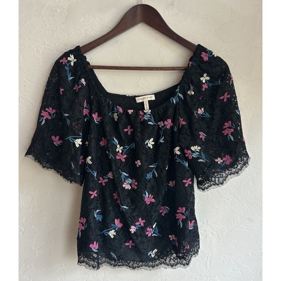 Rebecca Taylor Tops - Rebecca Taylor Black Embroidered Lace Top 2 Cottagecore Floral Romantic Feminine